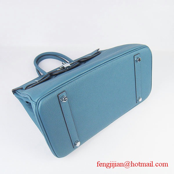 Hermes Birkin 35cm Tendon Veins Leather Bag Blue Silver Hardware